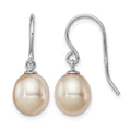 Sterling Silver RH-plated 8-9mm Pink FW Cultured Pearl Dangle Earrings