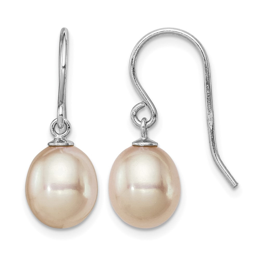 Sterling Silver RH-plated 8-9mm Pink FW Cultured Pearl Dangle Earrings