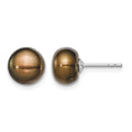 Sterling Silver Rh-plated 8-9mm Brown FW Cultured Button Pearl Stud Earring