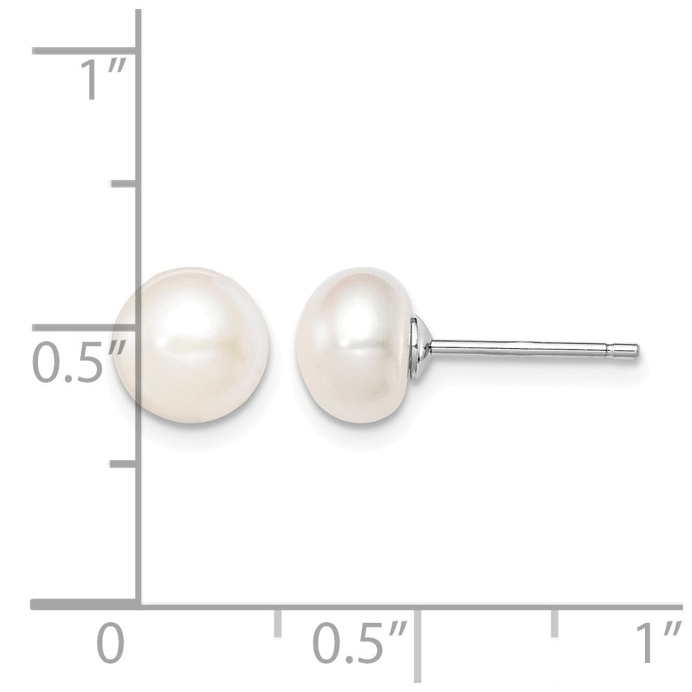 Sterling Silver Rh-plated 7-8mm White FW Cultured Button Pearl Stud Earring
