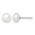 Sterling Silver Rh-plated 7-8mm White FW Cultured Button Pearl Stud Earring