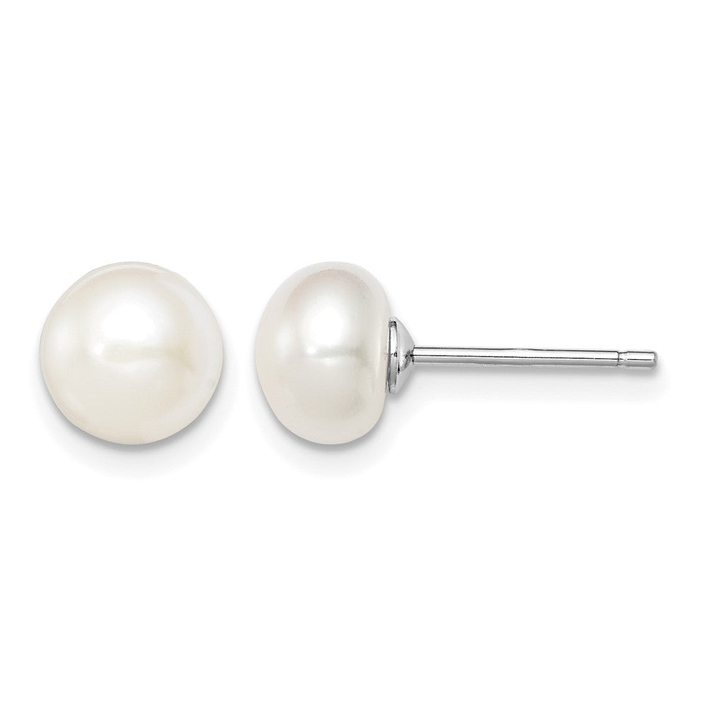 Sterling Silver Rh-plated 7-8mm White FW Cultured Button Pearl Stud Earring