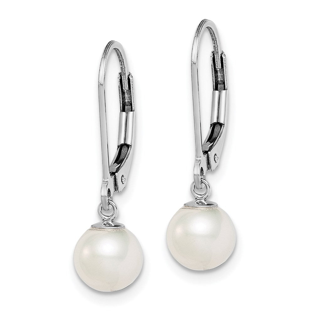 Sterling Silver RH-plated 6-7mm FWC Pearl Leverback Dangle Earrings