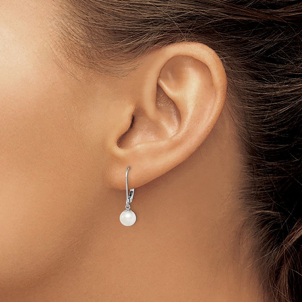 Sterling Silver RH-plated 6-7mm FWC Pearl Leverback Dangle Earrings