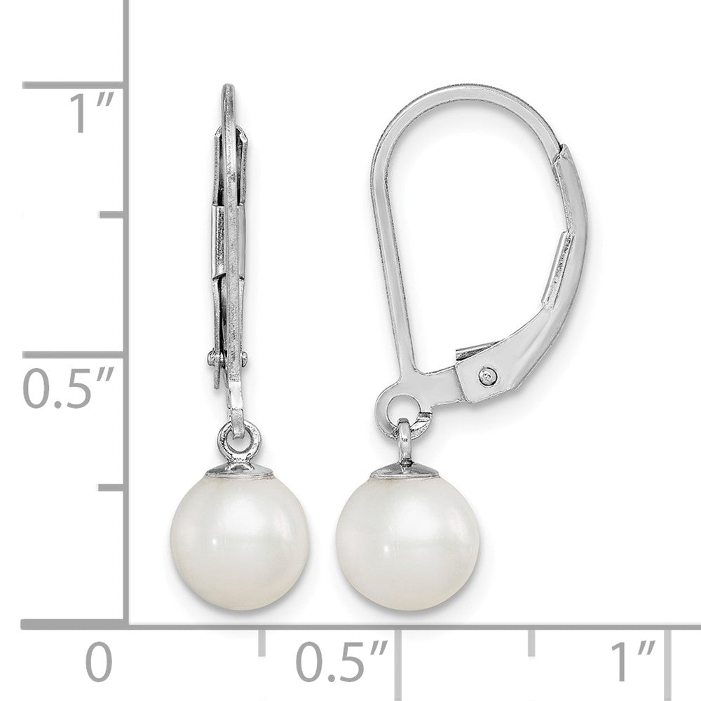 Sterling Silver RH-plated 6-7mm FWC Pearl Leverback Dangle Earrings