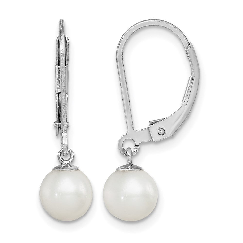 Sterling Silver RH-plated 6-7mm FWC Pearl Leverback Dangle Earrings
