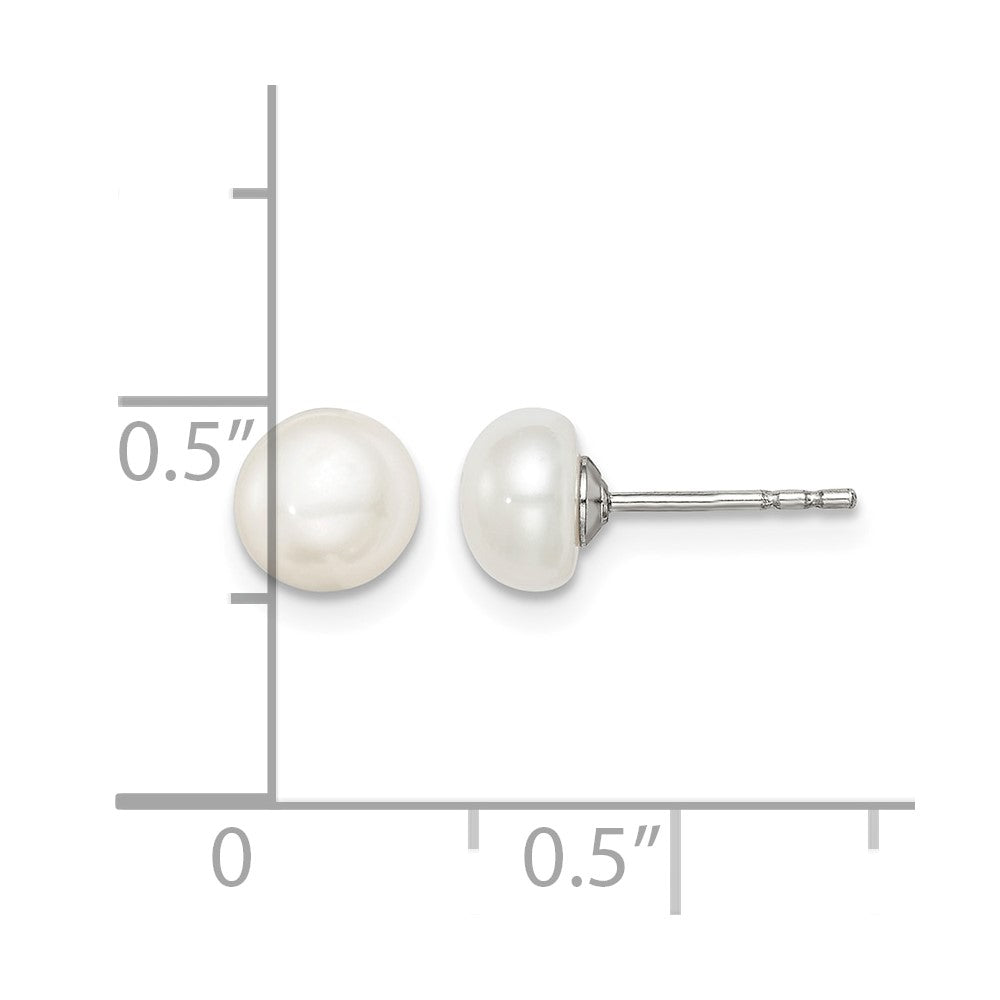 Sterling Silver Rh-plated 6-7mm White FW Cultured Button Pearl Stud Earring