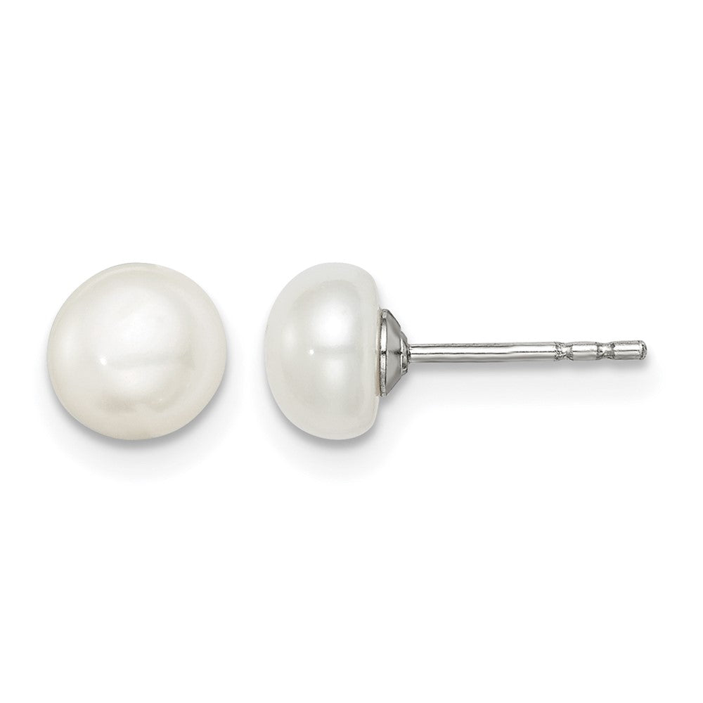 Sterling Silver Rh-plated 6-7mm White FW Cultured Button Pearl Stud Earring