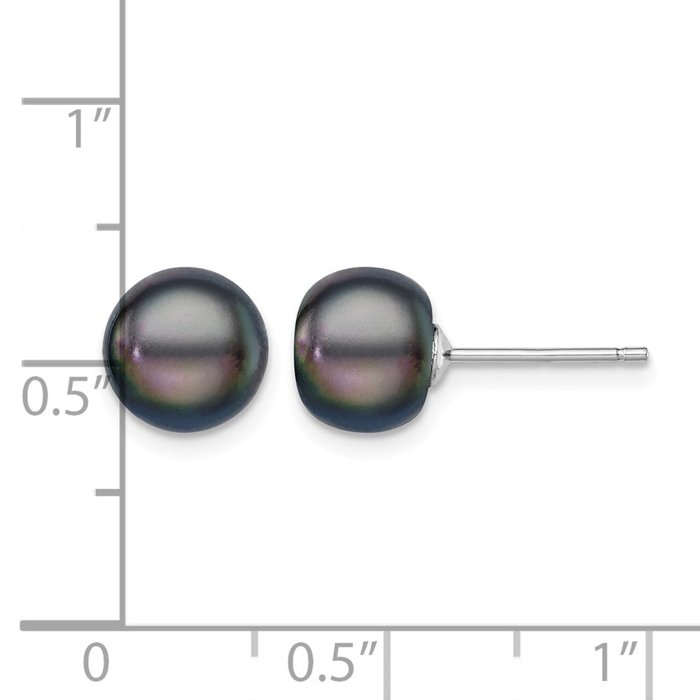 Sterling Silver Rh-plated 8-9mm Black FW Cultured Button Pearl Stud Earring