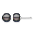 Sterling Silver Rh-plated 8-9mm Black FW Cultured Button Pearl Stud Earring