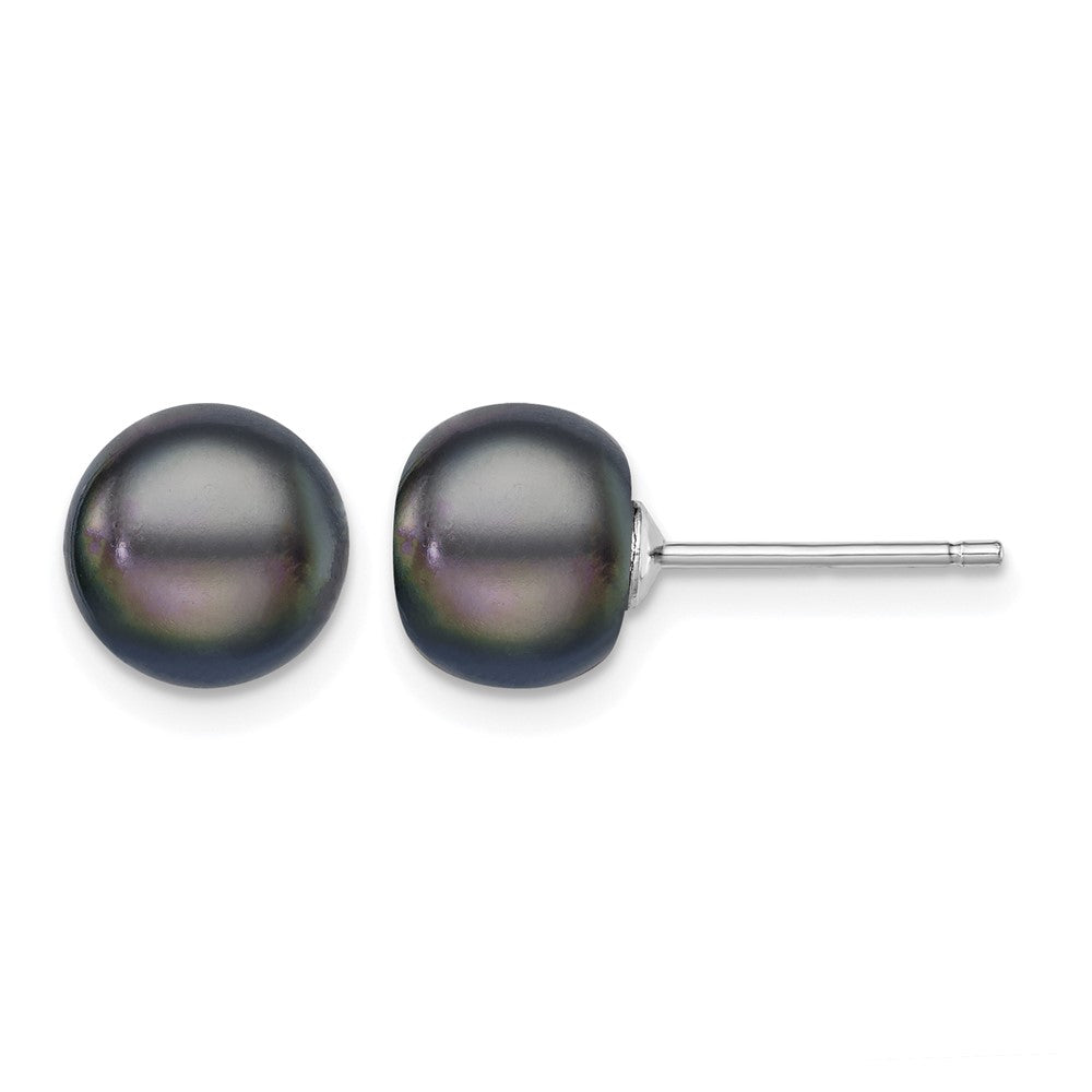 Sterling Silver Rh-plated 8-9mm Black FW Cultured Button Pearl Stud Earring