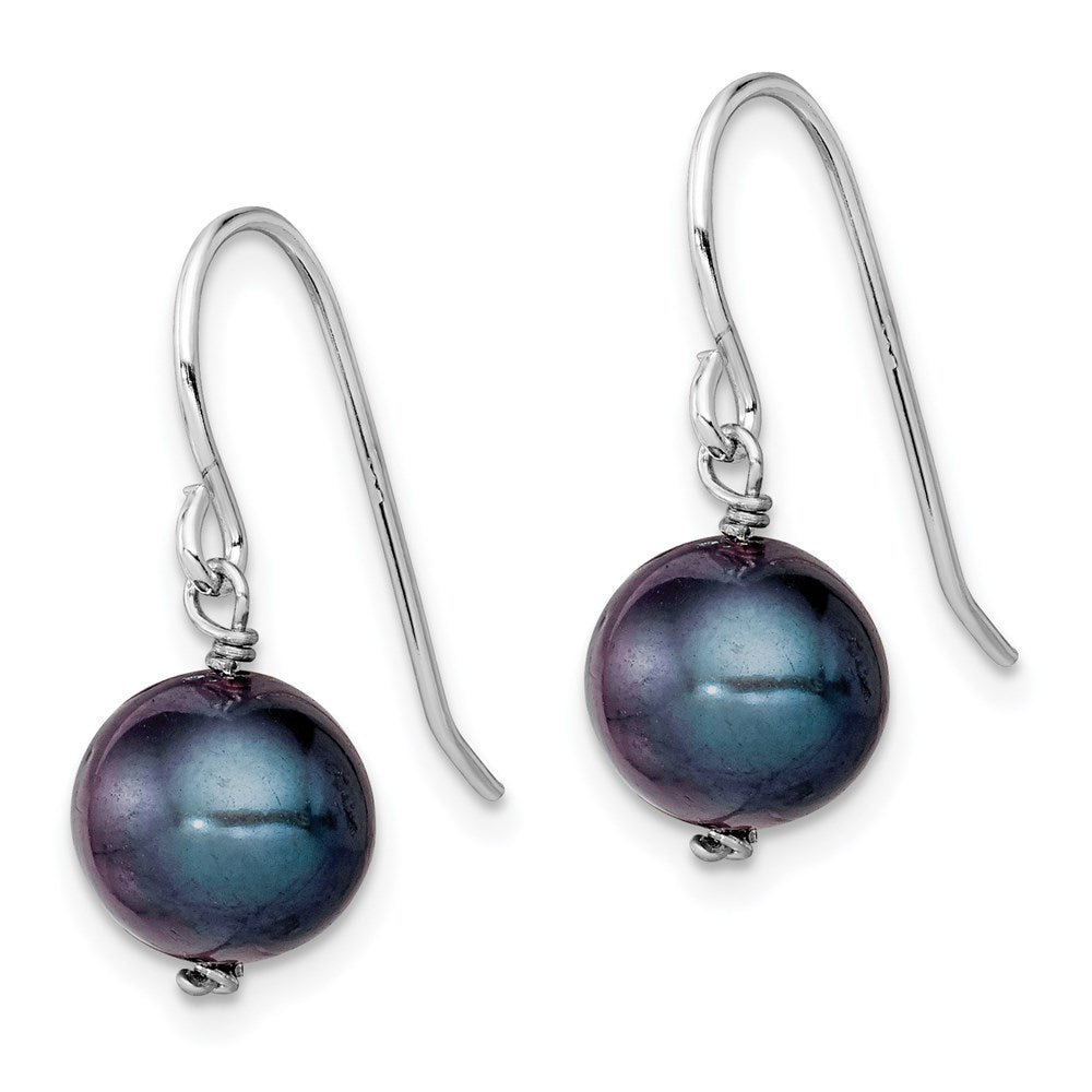 Sterling Silver Rhodium-plated Black 7.5-8.5mm FWC Pearl Dangle Earrings