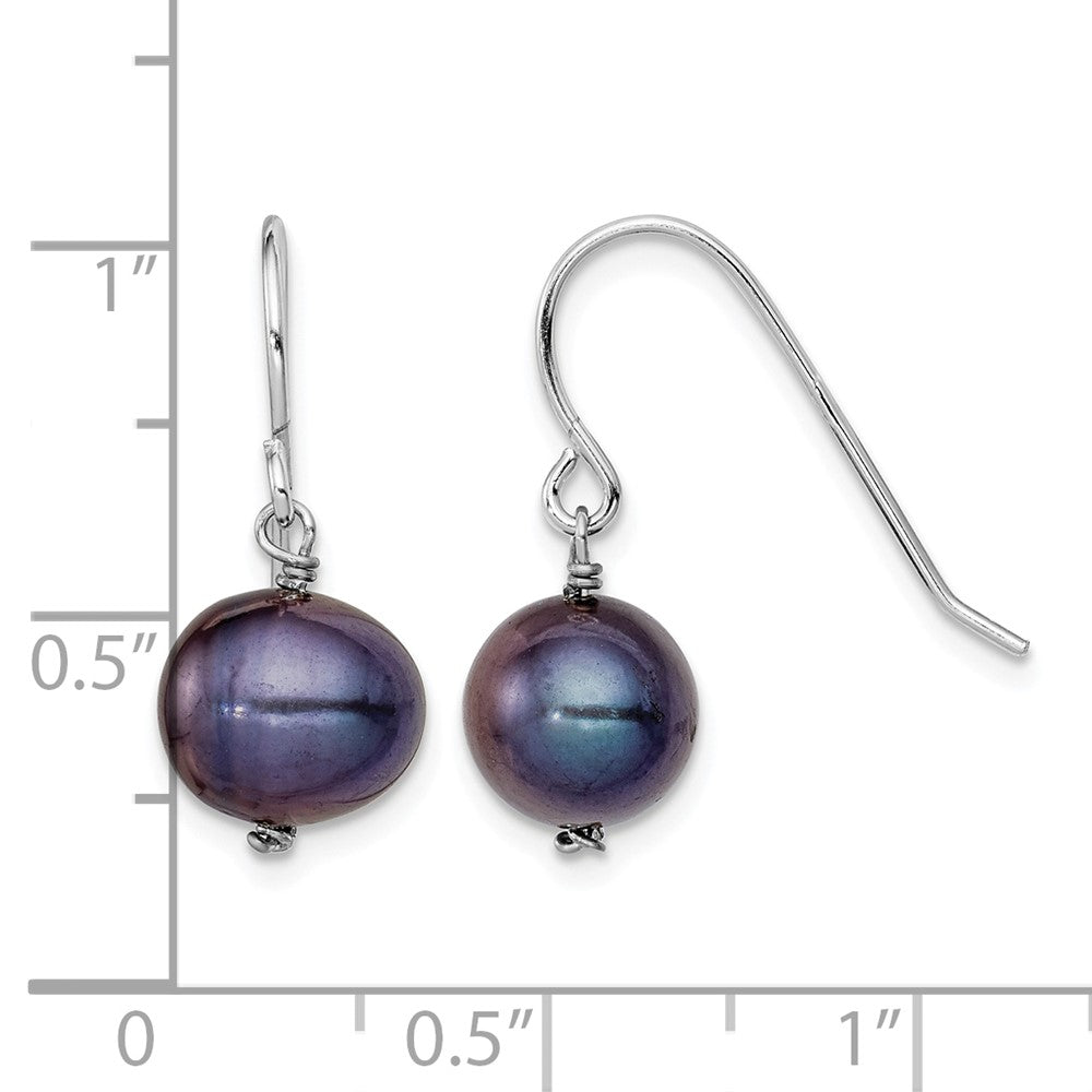 Sterling Silver Rhodium-plated Black 7.5-8.5mm FWC Pearl Dangle Earrings