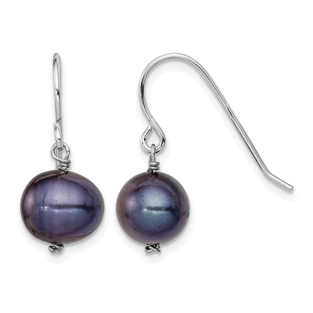 Sterling Silver Rhodium-plated Black 7.5-8.5mm FWC Pearl Dangle Earrings