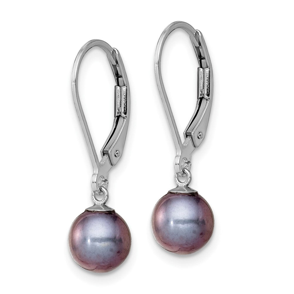 Sterling Silver Rhodium-plated 6-7mm Black FWC Pearl Leverback Earrings