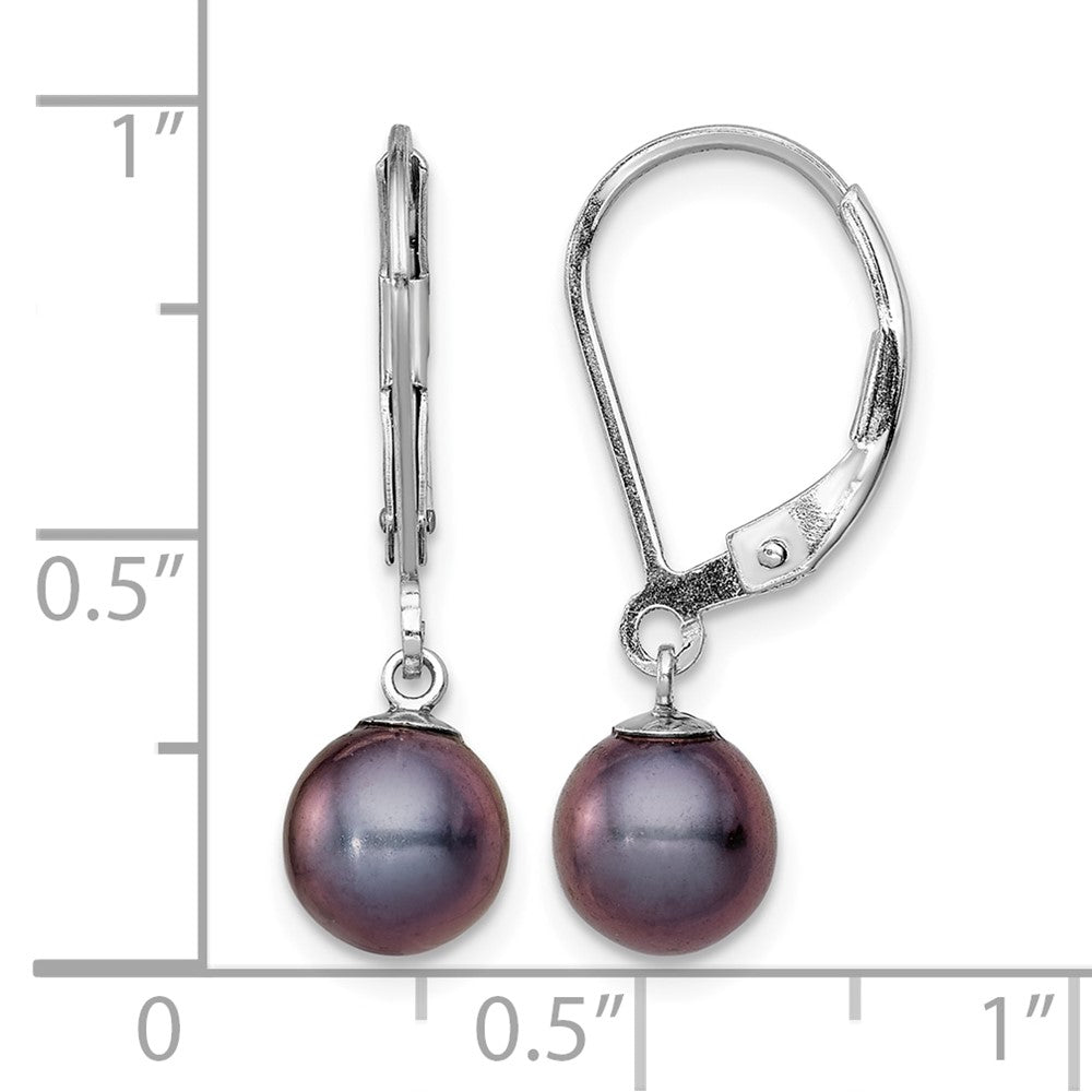 Sterling Silver Rhodium-plated 6-7mm Black FWC Pearl Leverback Earrings