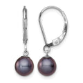 Sterling Silver Rhodium-plated 6-7mm Black FWC Pearl Leverback Earrings