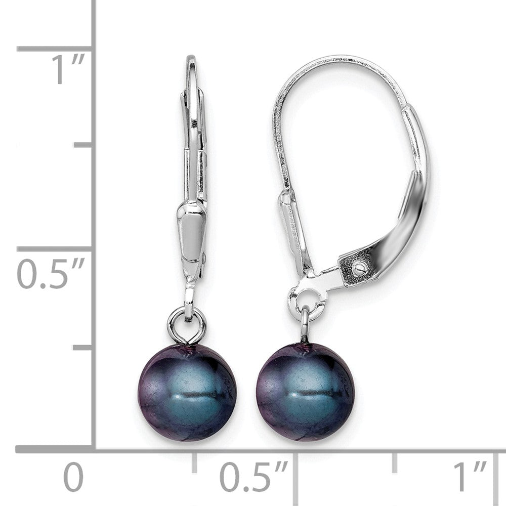 Sterling Silver Rhodium-plated 6-7mm Black FWC Pearl Leverback Earrings