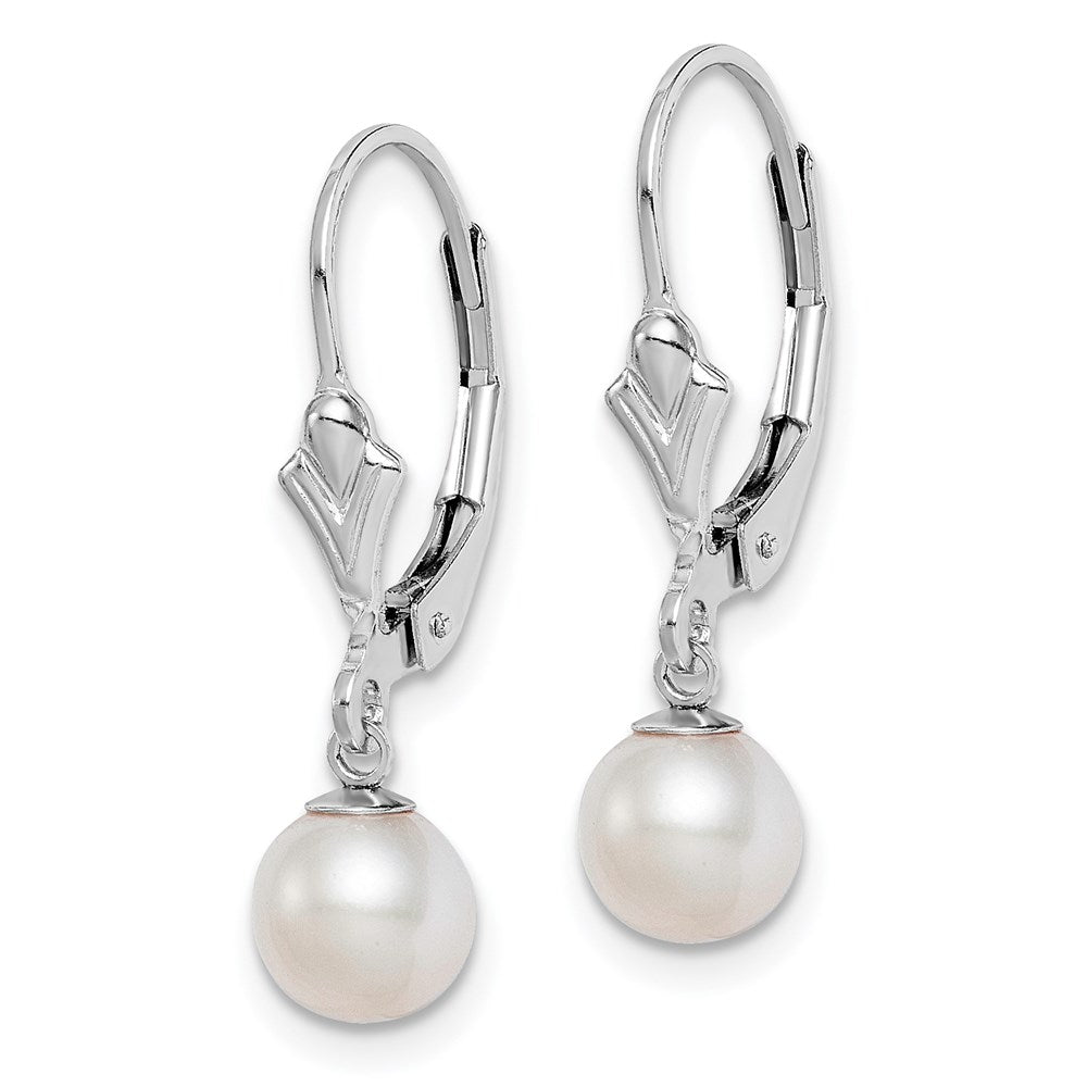 Sterling Silver RH-plated 6-7mm FWC Pearl Leverback Dangle Earrings