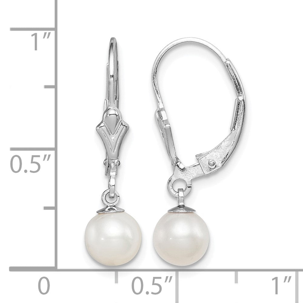 Sterling Silver RH-plated 6-7mm FWC Pearl Leverback Dangle Earrings