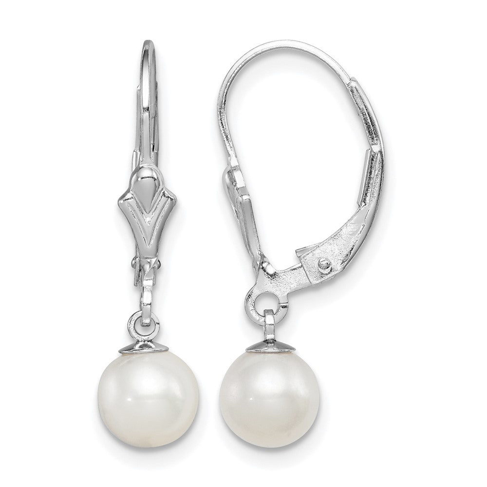 Sterling Silver RH-plated 6-7mm FWC Pearl Leverback Dangle Earrings