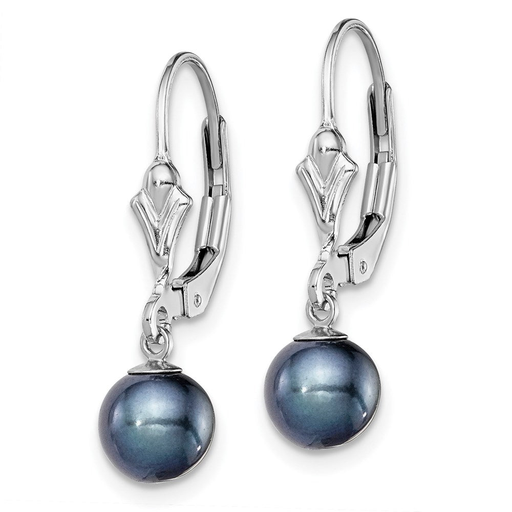 Sterling Silver Rhodium-plated 6-7mm Black FWC Pearl Leverback Earrings