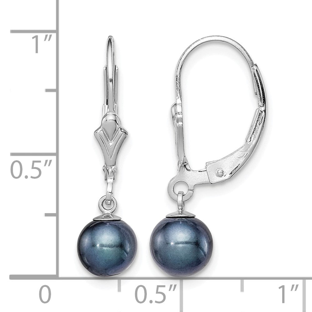 Sterling Silver Rhodium-plated 6-7mm Black FWC Pearl Leverback Earrings