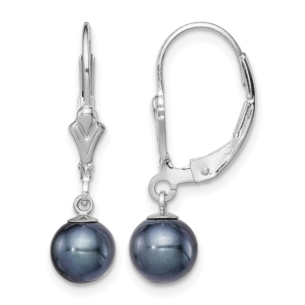 Sterling Silver Rhodium-plated 6-7mm Black FWC Pearl Leverback Earrings