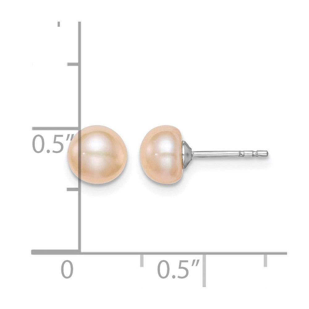 Sterling Silver RH-plated 6-7mm Pink FW Cultured Button Pearl Earrings