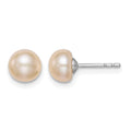 Sterling Silver RH-plated 6-7mm Pink FW Cultured Button Pearl Earrings