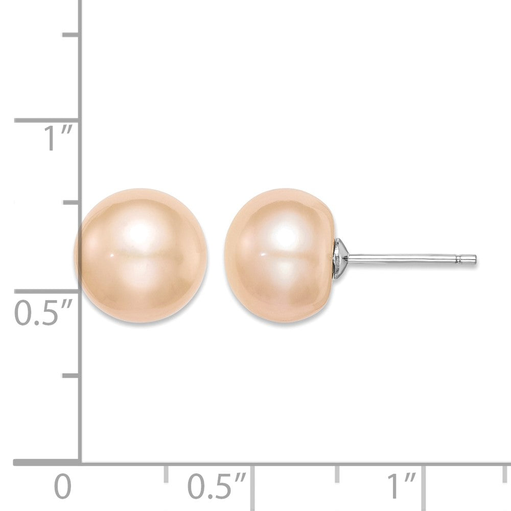 Sterling Silver Rh-plated 10-11mm Pink FW Cultured Button Pearl Earrings