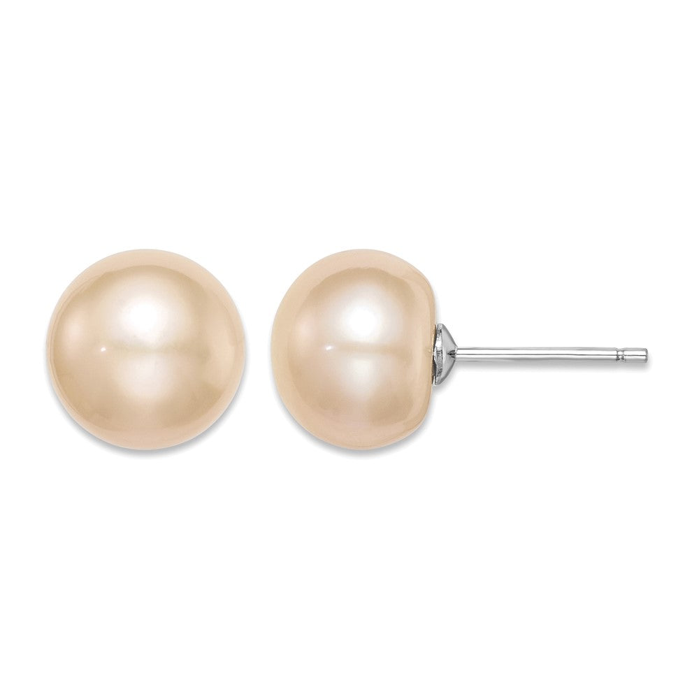 Sterling Silver Rh-plated 10-11mm Pink FW Cultured Button Pearl Earrings