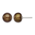Sterling Silver Rh-plated 10-11mm Brown FWC Button Pearl Earrings