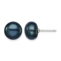 Sterling Silver Rh-plated 10-11mm Black FWC Button Pearl Earrings