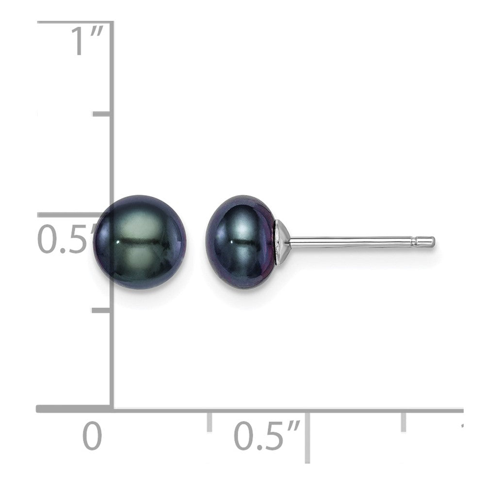 Sterling Silver Rh-plated 6-7mm FW Cultured Button Pearl Black Earrings