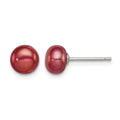 Sterling Silver Rhod-pltd Red 6-7mm Button FWC Pearl Post Earrings