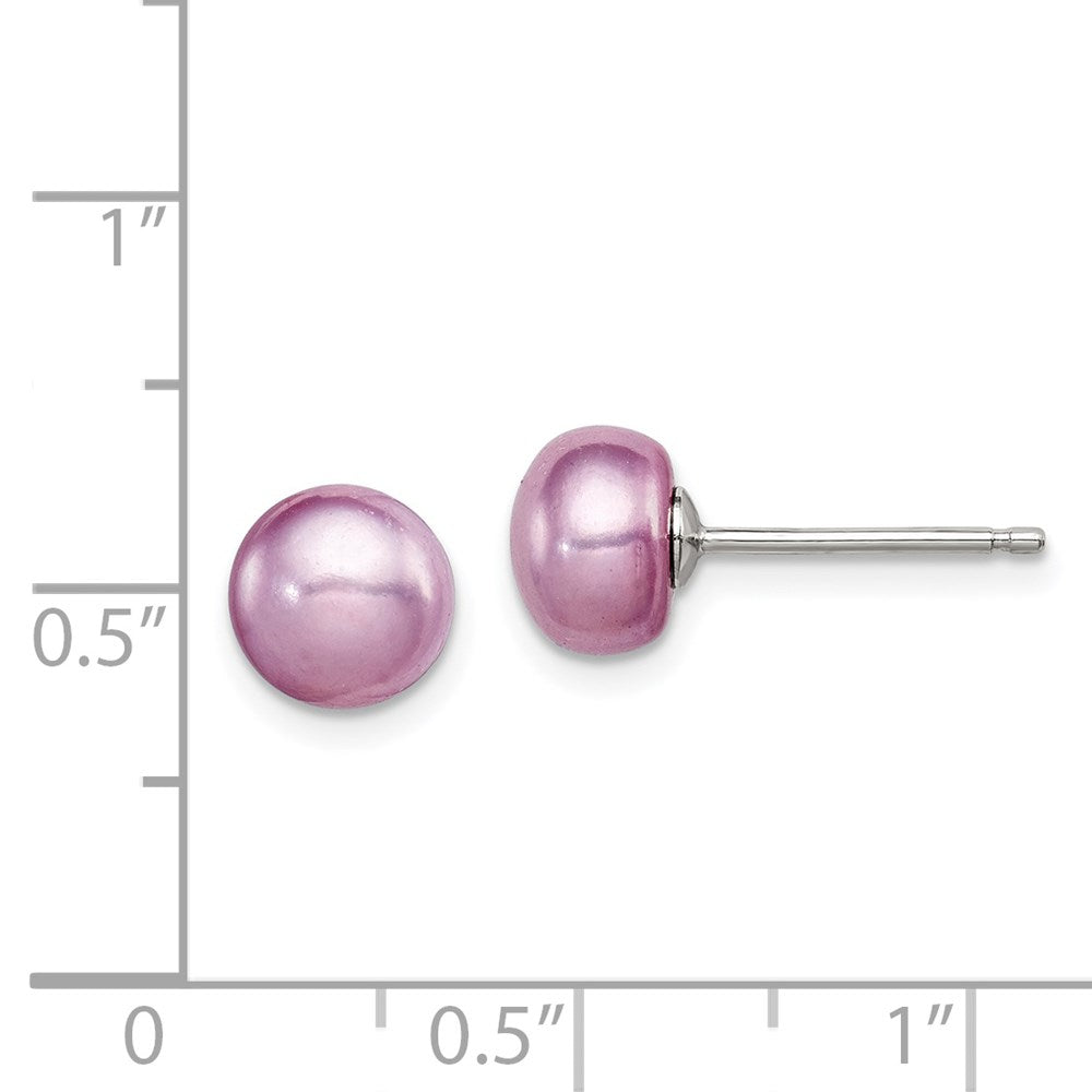 Sterling Silver Rhod-pltd Purple 6-7mm FWC Pearl Button Post Earrings