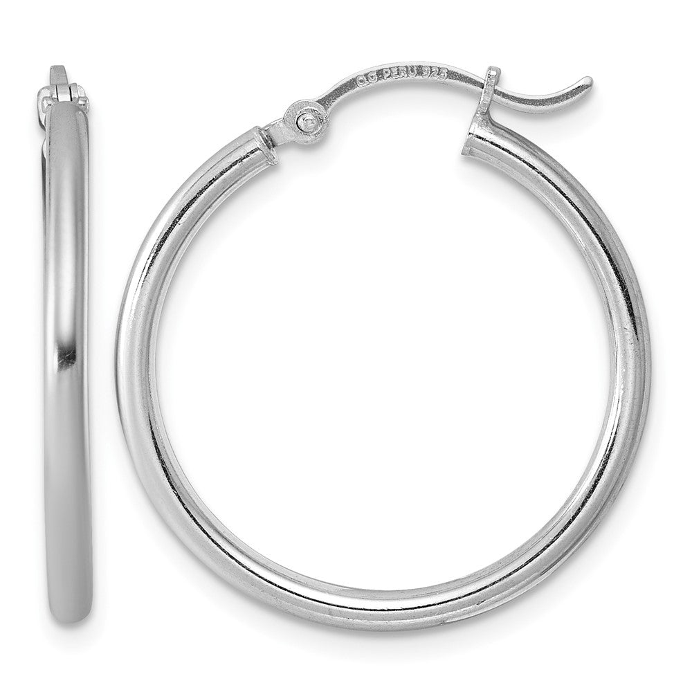 Sterling Silver Rhodium-plated 2mm Round Hoop Earrings