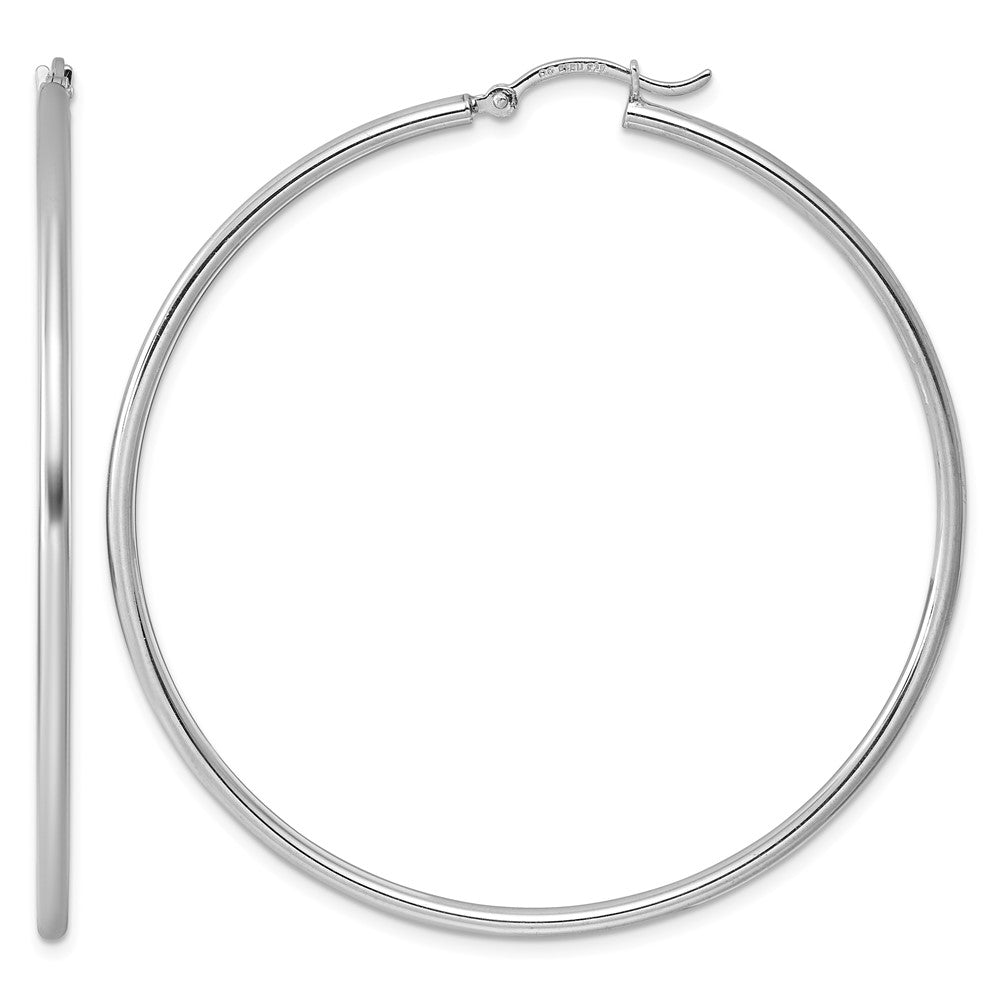 Sterling Silver Rhodium-plated 2mm Round Hoop Earrings