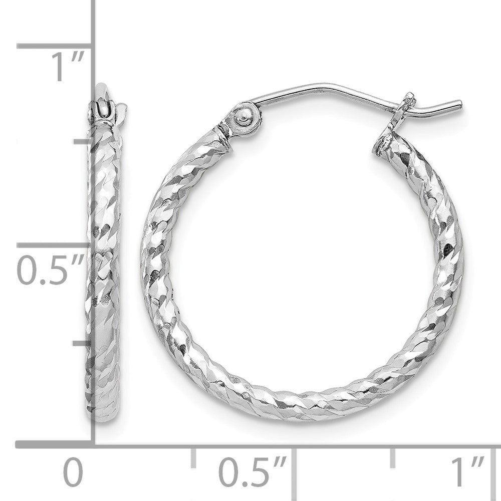 Sterling Silver Rhodium Plated Diamond-cut 2x20mm Hoop Earrings