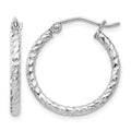 Sterling Silver Rhodium Plated Diamond-cut 2x20mm Hoop Earrings