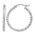 Sterling Silver Rhodium Plated Diamond-cut 2x25mm Hoop Earrings