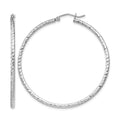 Sterling Silver Rhodium Plated Diamond-cut 2x45mm Hoop Earrings