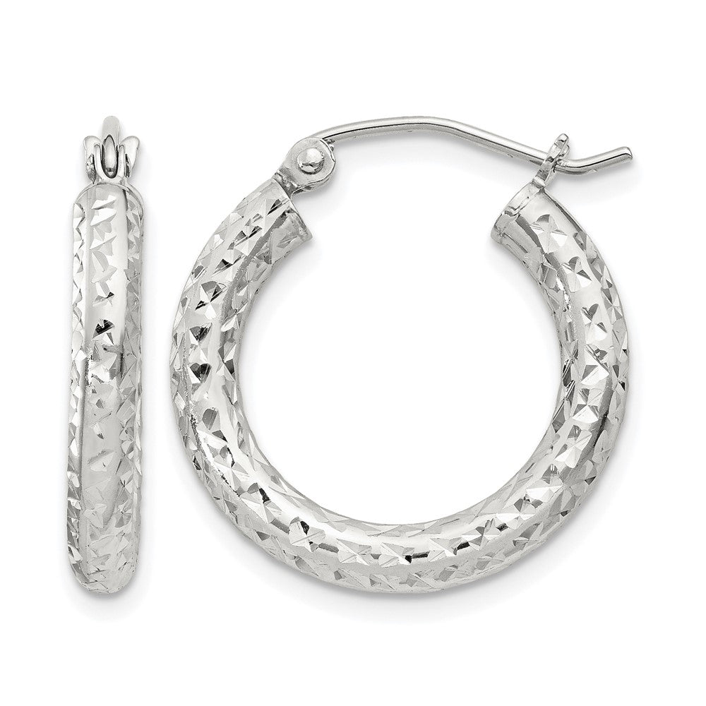 Sterling Silver D/C 3x20mm Hoop Earrings