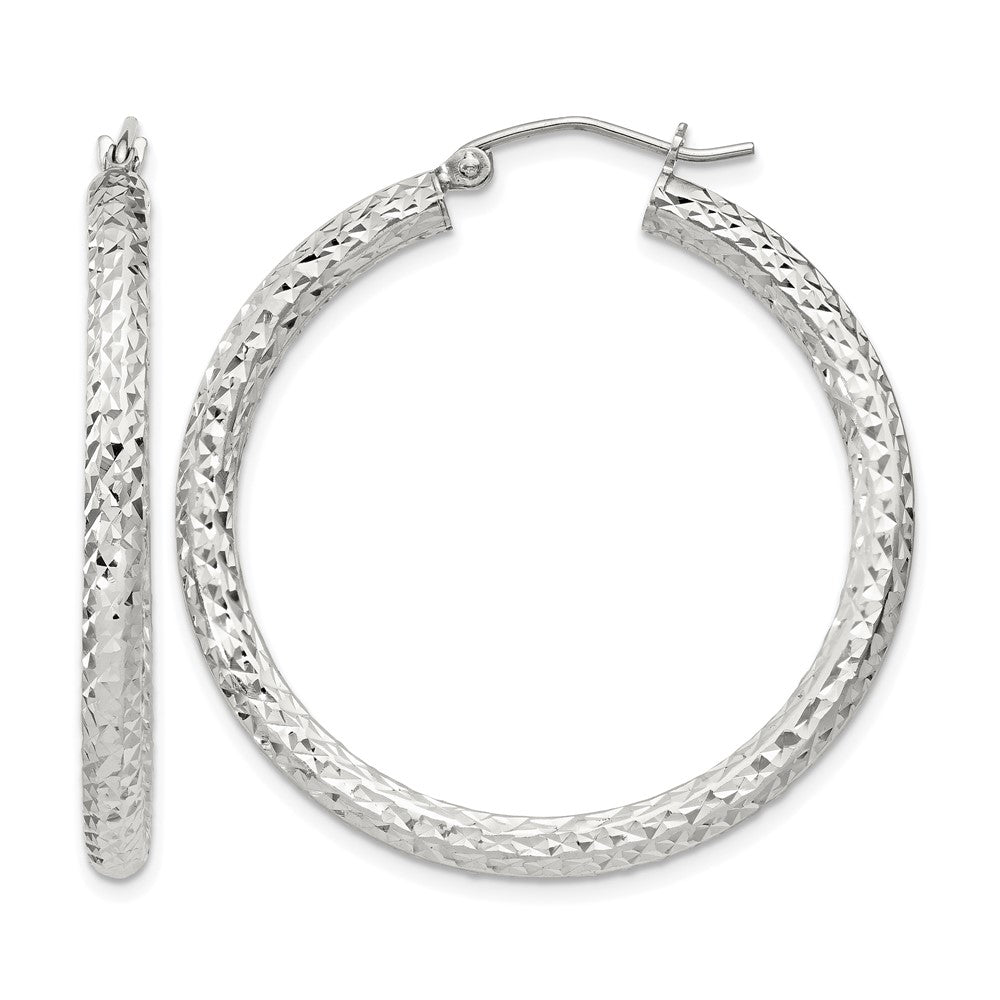 Sterling Silver D/C 3x35mm Hoop Earrings