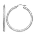 Sterling Silver Rhodium-plated D/C 3x40mm Hoop Earrings