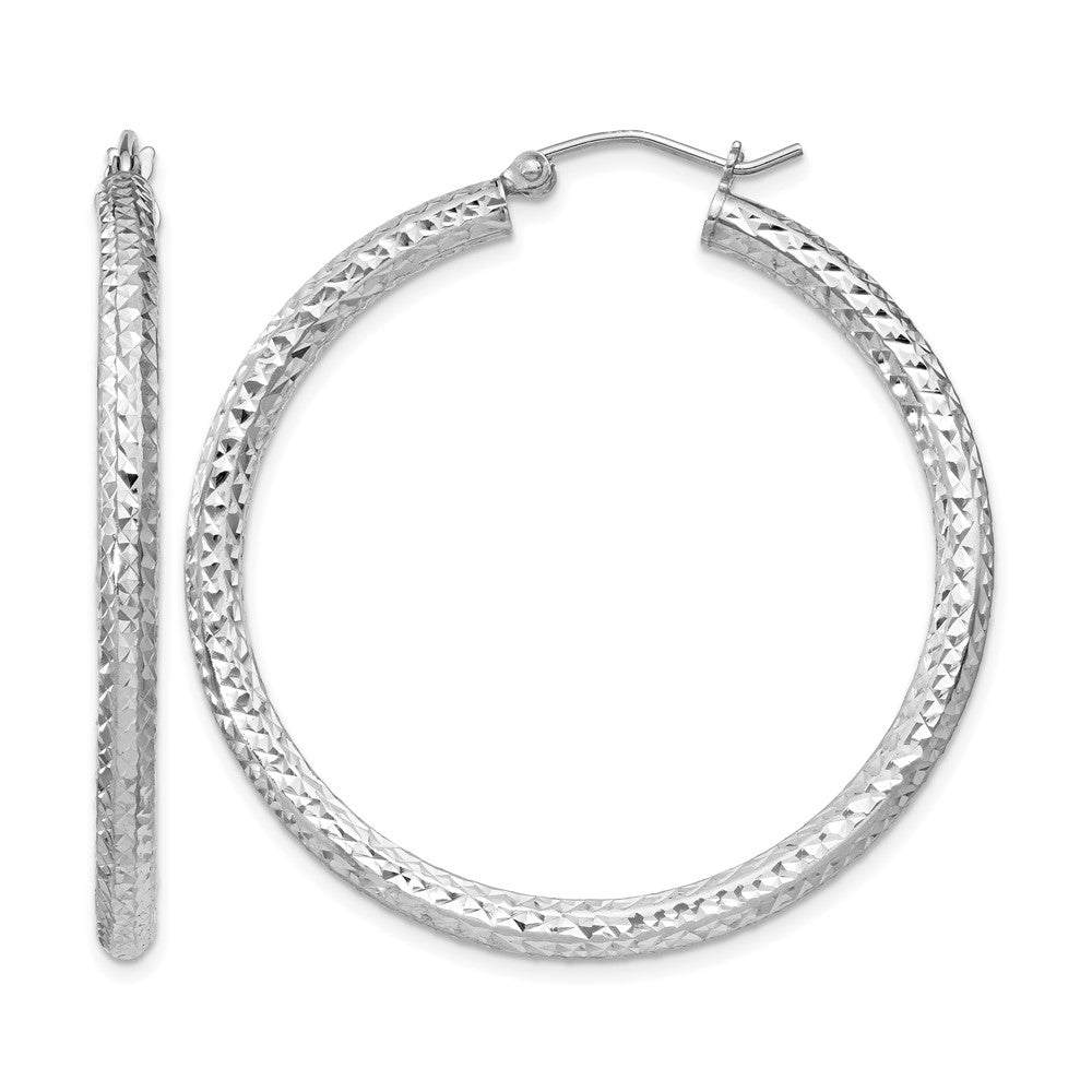 Sterling Silver Rhodium-plated D/C 3x40mm Hoop Earrings
