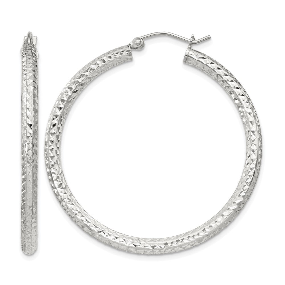 Sterling Silver D/C 3x40mm Hoop Earrings