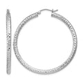 Sterling Silver Rhodium-plated D/C 3x45mm Hoop Earrings