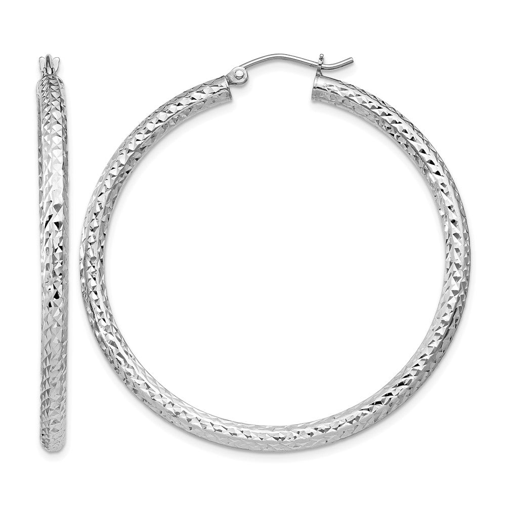 Sterling Silver Rhodium-plated D/C 3x45mm Hoop Earrings